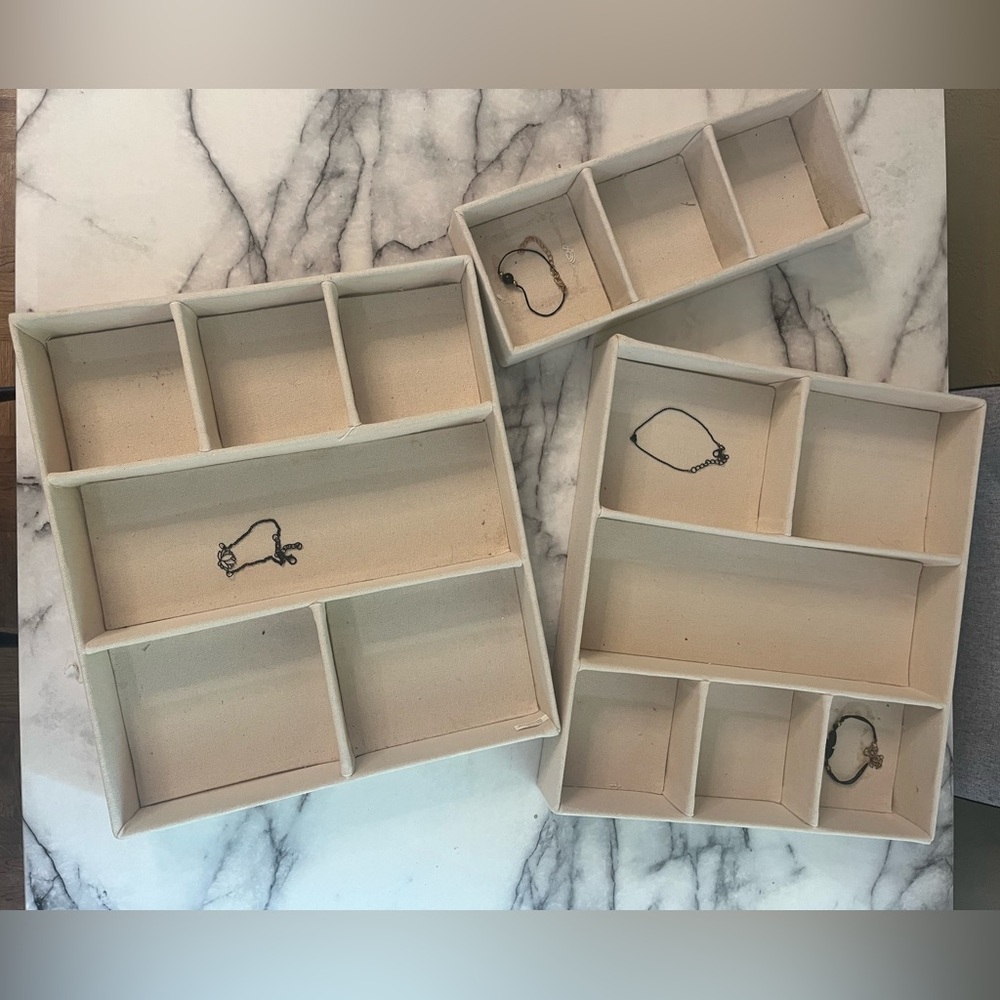 Set of 3 Jewelry Organizer Tray Drawer Inserts Beige